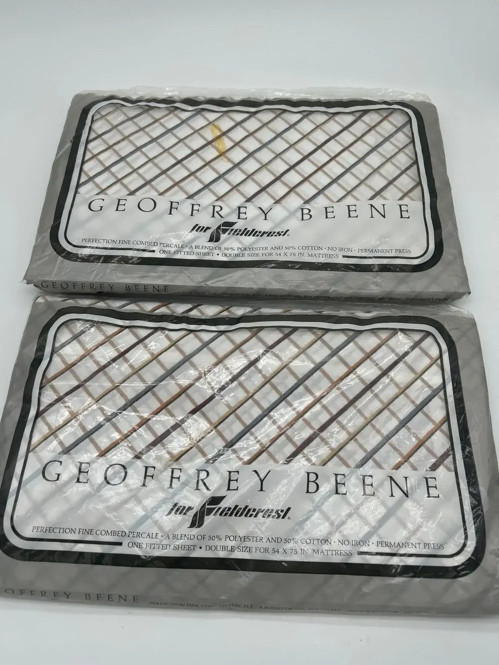 Lot of 2 Geoffrey Beene Fieldcrest Double Fitted Sheets NOS Vintage Percale